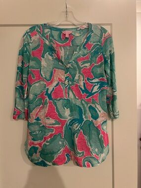 Lilly Pulitzer Teal, Pink & Cream Printed Tunic Top